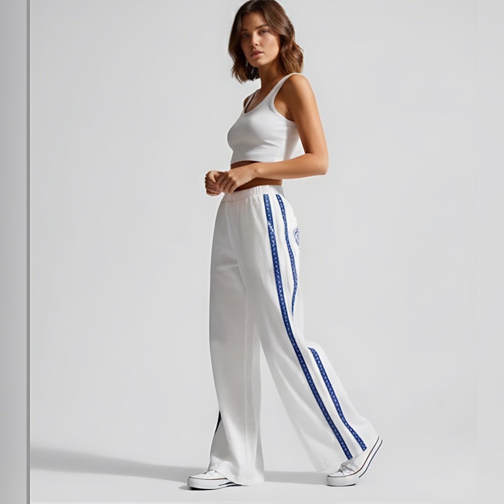 Embroidered Pocket Eye Pattern Cotton Wide Leg Pant - Picture 5 of 14